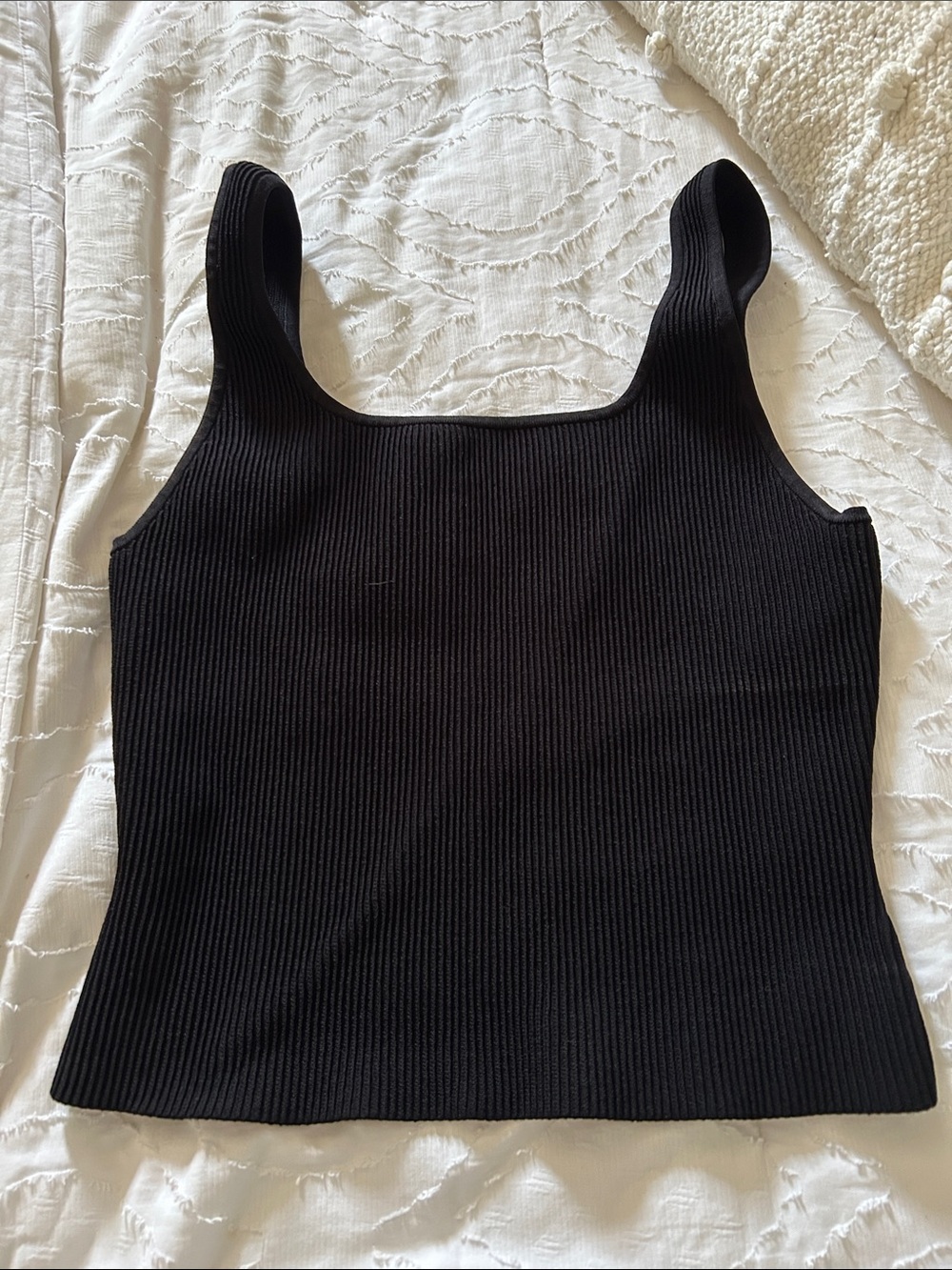 Aritzia Black Ribbed Square-Neck Tank Top